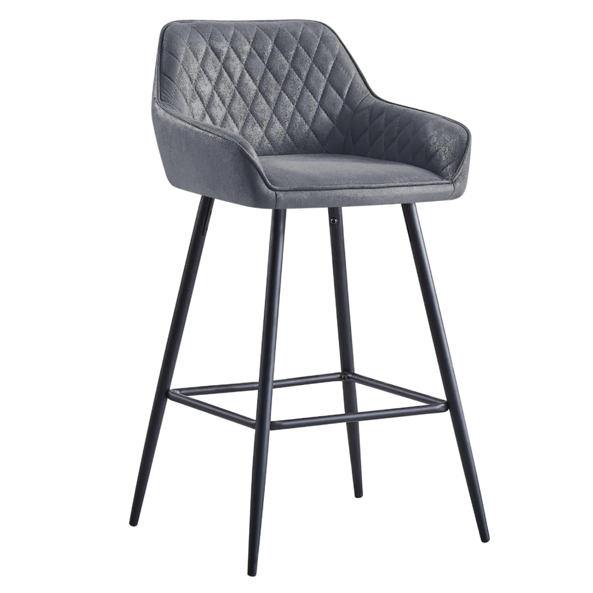 AINPECCA Set of 1 Barstools Suede Upholstered seat with Backrest & Armrest Black Metal Legs Kitchen Breakfast Bar Stools (Dark grey Suede Fabric,1 pcs)