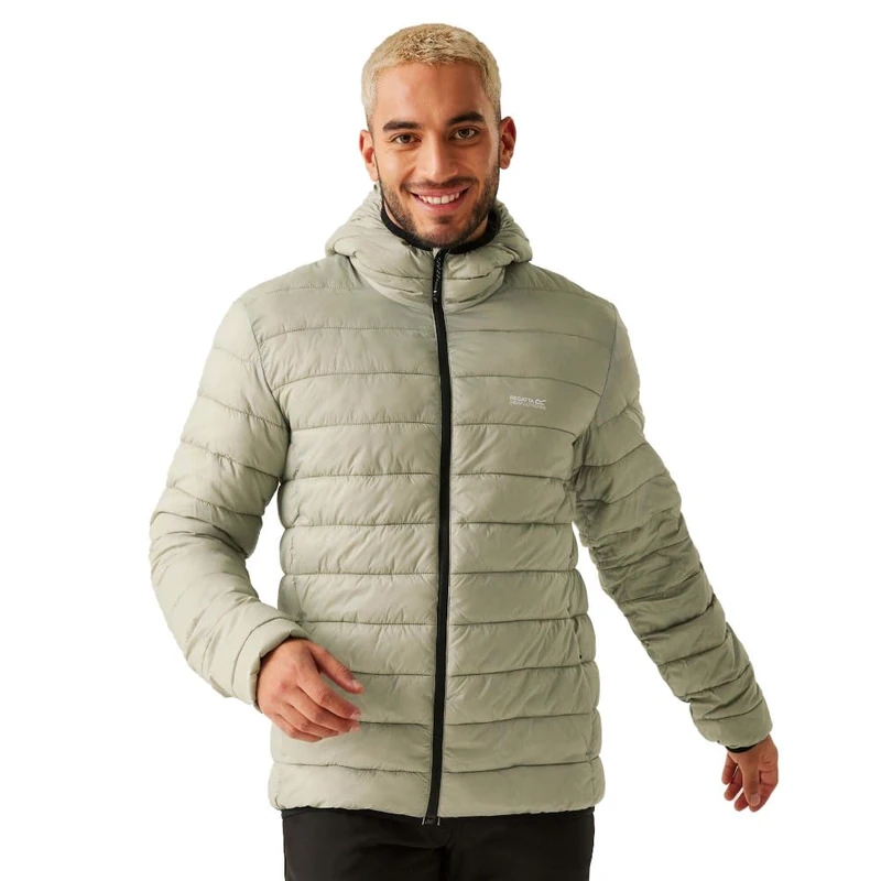 Regatta Hooded Marizion Baffled Jacket, Insulated & Padded, Water Repellent& Lightweight - Suitable For Hiking & Walking, Grey/Green, S