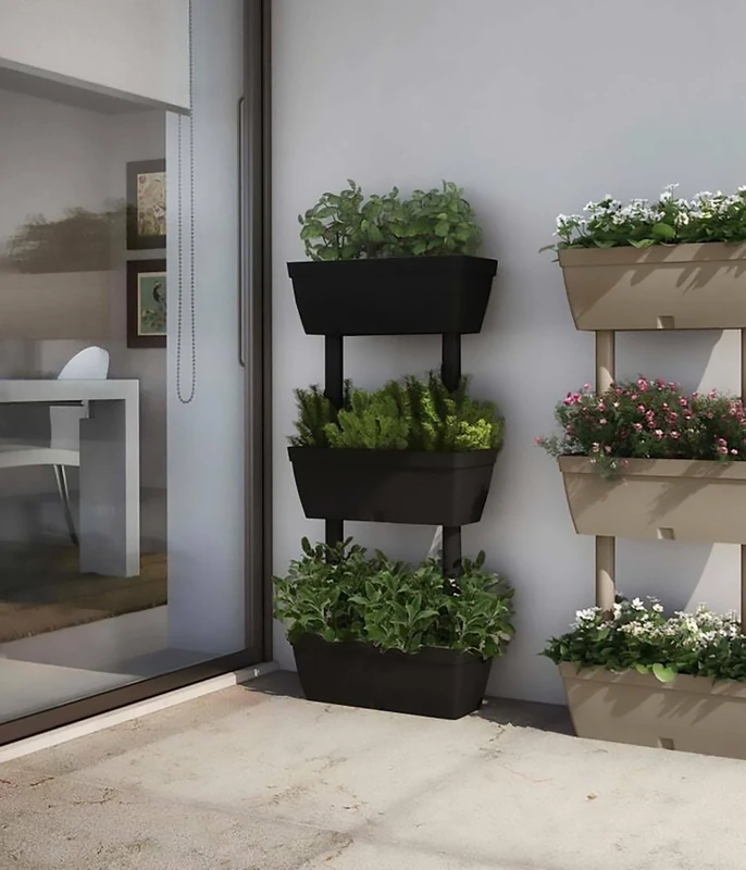 Dmora Set of 3 Durbuy Planters, Composition for Home Garden, Set of Flowers for Indoor or Outdoor Use, 100% Made in Italy, 49 x 16 x 100 cm, Anthracite, Polypropylene (PP)