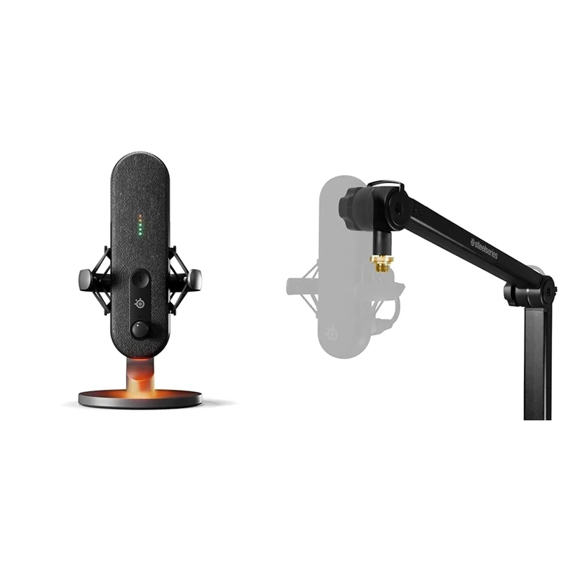 SteelSeries Alias USB Microphone for PC Streaming and Podcasting - AI-Powered Noise Cancellation - LED Mute Button + Level Monitoring - Shock Mount + Pro Mic Boom Arm