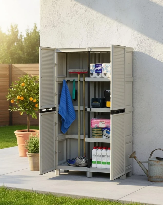 Dmora - Liege Outdoor Cabinet, Outdoor Furniture, Multi-Purpose Laundry Cabinet, 100% Made in Italy, Light Grey, 100 x 39 x 172 cm