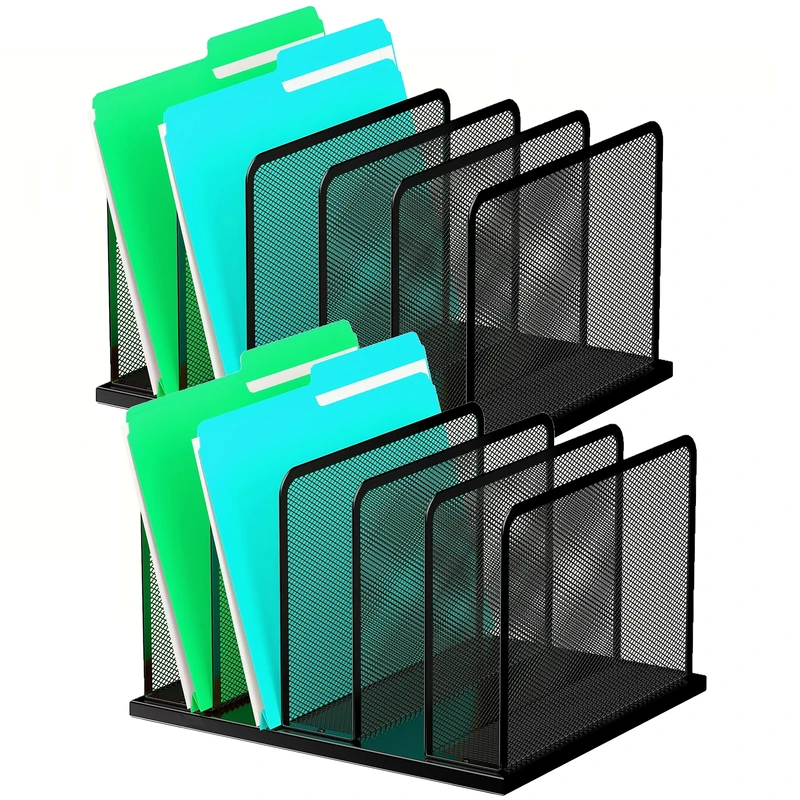 Kuntine.B Desk File Organizer 5 Upright Mesh Desktop Organizer File Sorter Office Organization File Holder for Home, Office & Classroom, 2 Pack