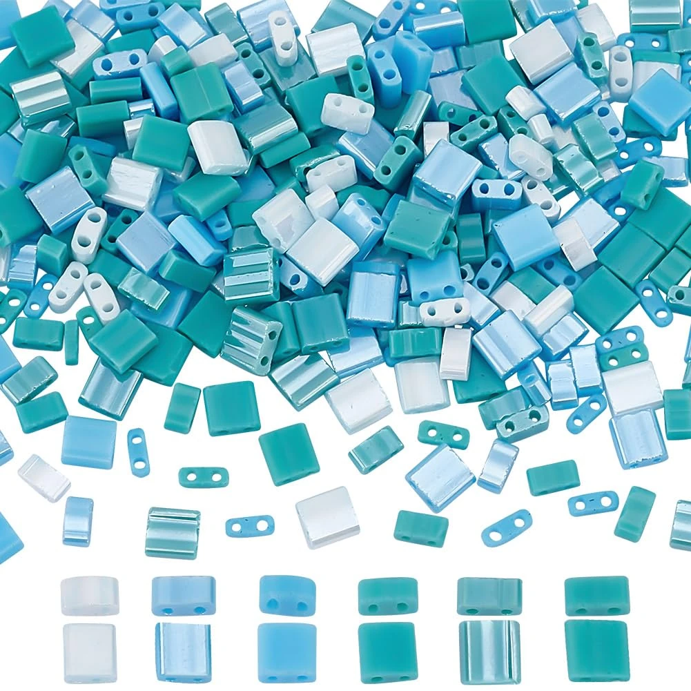 arricraft 300 Pcs 2 Hole Glass Seed Beads, 3 Sizes Beads Lustered Flat Square Beads Rectangle Mini Beads Japanese Glass Beads for Multi Cord Bracelet Necklace Jewelry Making