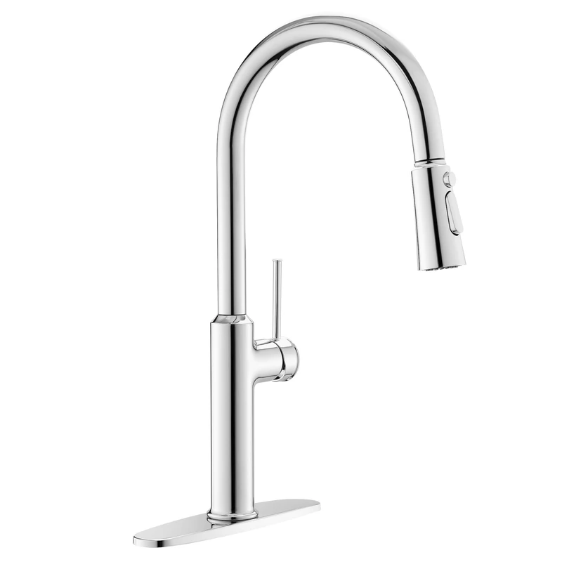 Lavatrum Kitchen Faucets Chrome 19 Inch High Arc Single Handle Kitchen Faucet with Pull Down Sprayer, Stainless Steel Kitchen Sink Faucets with Rosette for 1 or 3 Holes