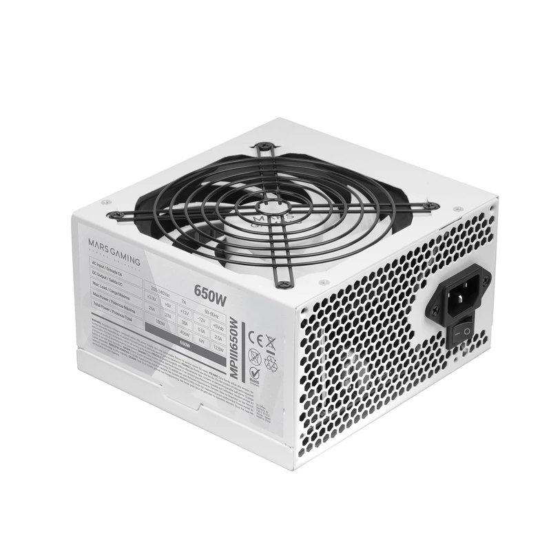 Mars Gaming MPIII650, PC ATX 650W Power Supply, 5 Years Warranty, 85% Efficiency, Digital APFC System, 120mm AI-RPM FDB Fan, DC-DC and SMD Technologies, Extra-Long Flat Cables, White