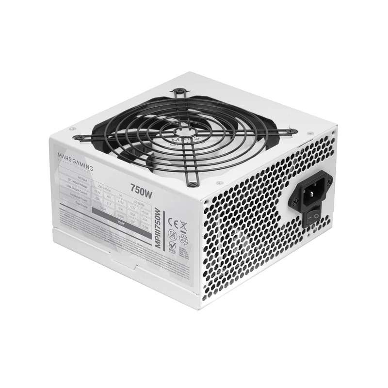 Mars Gaming MPIII750, PC ATX 750W Power Supply, 5 Years Warranty, 85% Efficiency, Digital APFC System, 120mm AI-RPM FDB Fan, DC-DC and SMD Technologies, Extra-Long Flat Cables, White