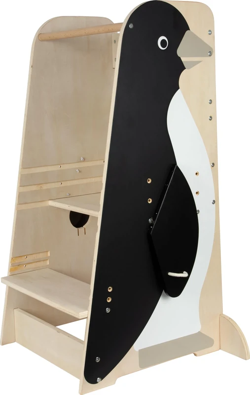 small foot Penguin Learning Tower "Wildlife", Height-Adjustable Tower, Weight Limit 50 kg, for Ages 2+ Years, 12455