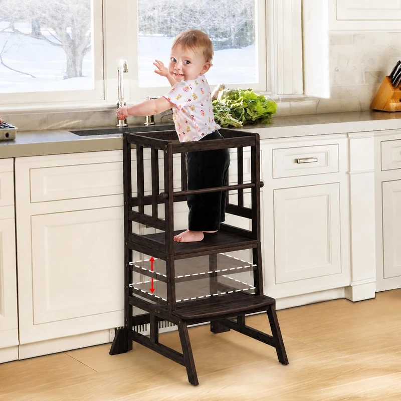 COSYLAND Montessori Learning Tower - Safe Step Stool (Black)