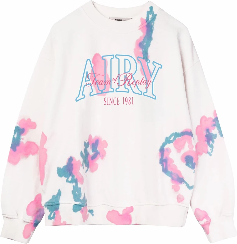 Replay Girl's Sg2134 Sweatshirt, 030 Tye & Dye White/Azure/Pink, 12 Years