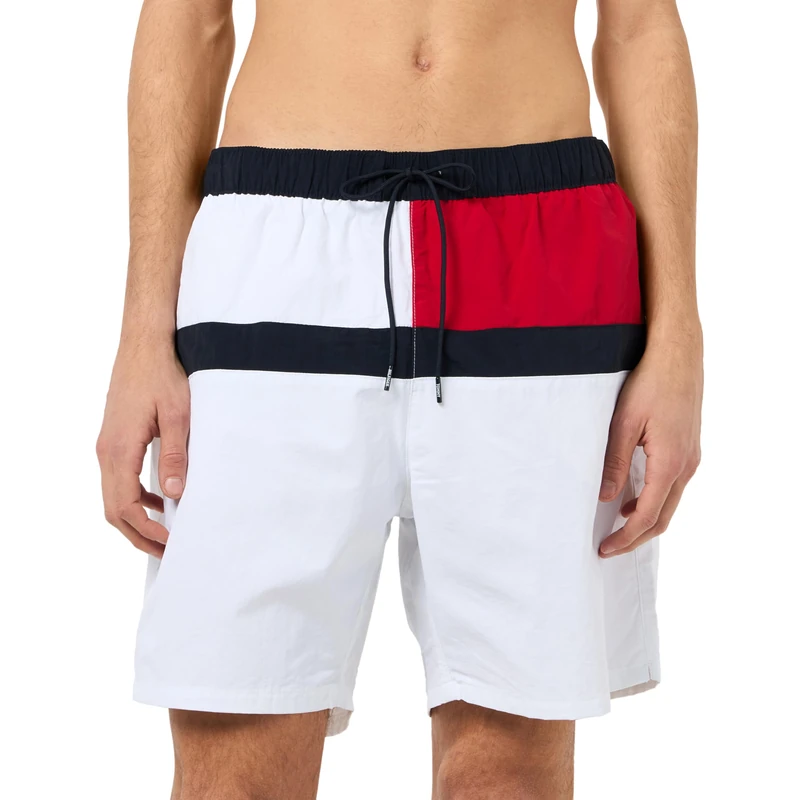 Tommy Hilfiger Men’s Long Drawstring Swim Shorts, White (Th Optic White), S