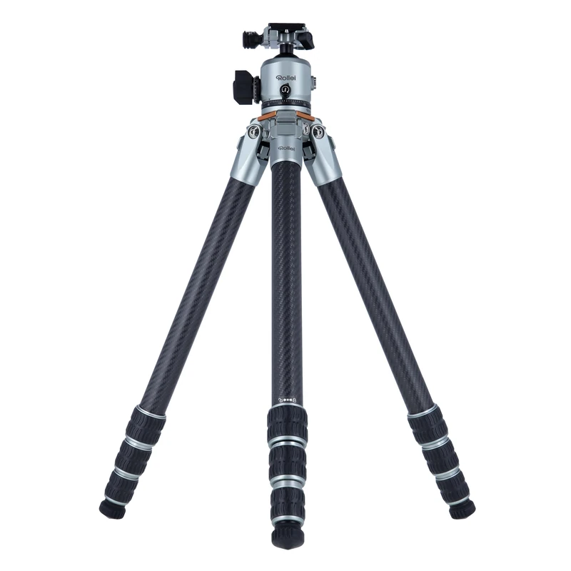 Rollei Lion Rock Pro Carbon Tripod with Tripod Head - Ultralight, High Load Capacity 20 kg, Adjustable Height up to 147.5 cm, Compact Pack Size, Interchangeable Spikes for Stability on Any Surface