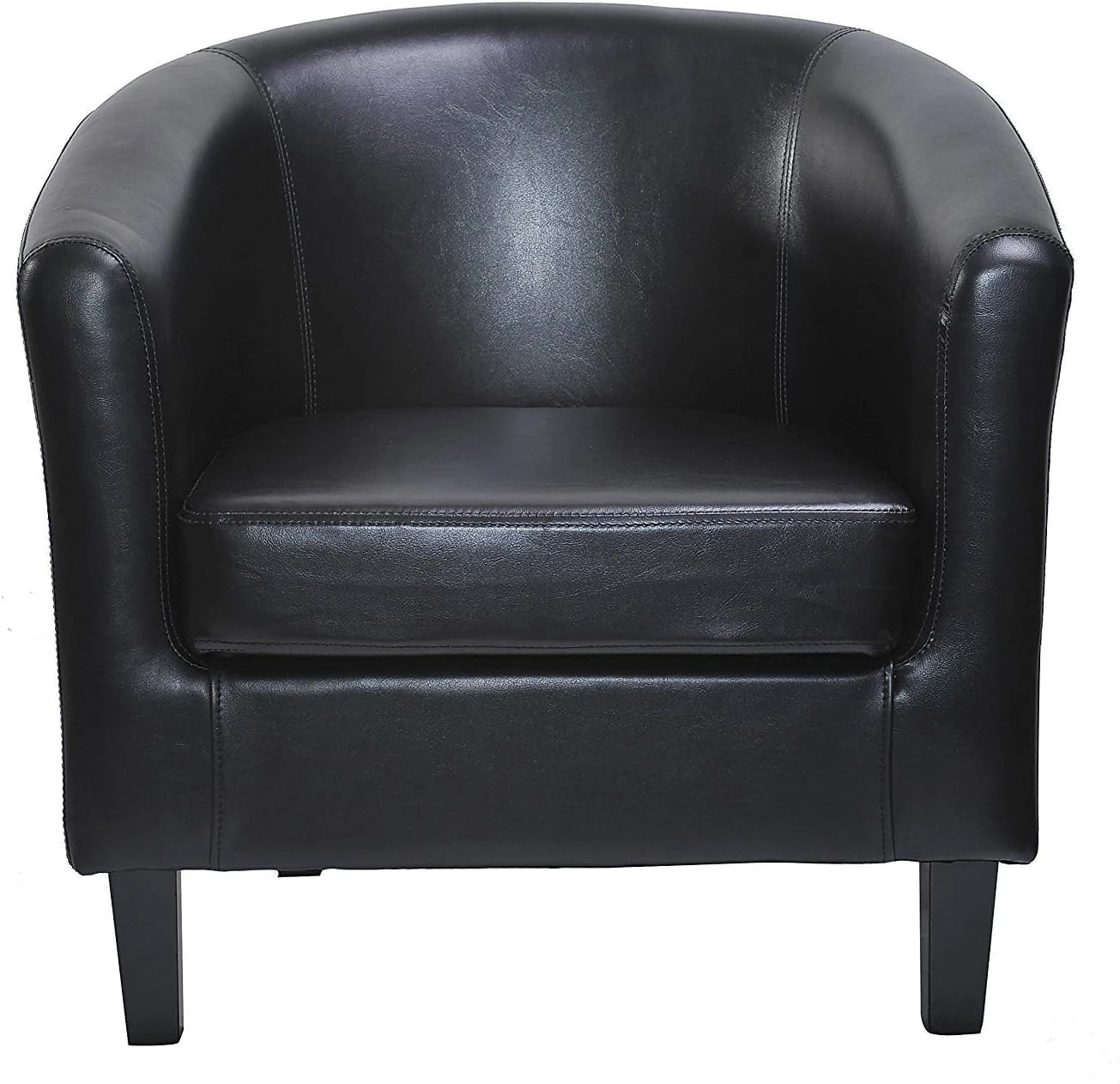 mcc direct PU Leather Tub Chair, Upholstered Armchair, Club Chair for Living Room, Bedroom and Lounge Reception (Black)