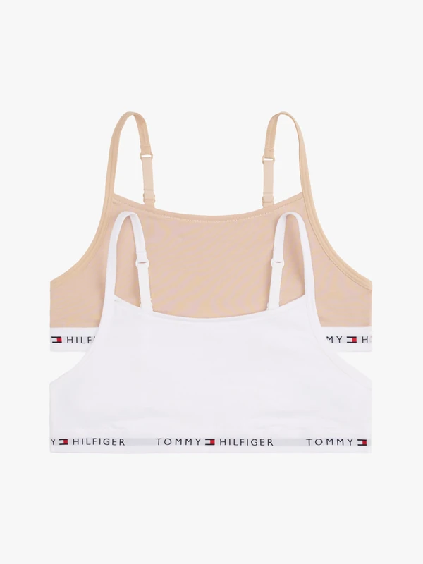 Tommy Hilfiger Women’s 2 Pack Non-Wired Bralettes, Multicolor (White/Misty Blush), L - Image 1