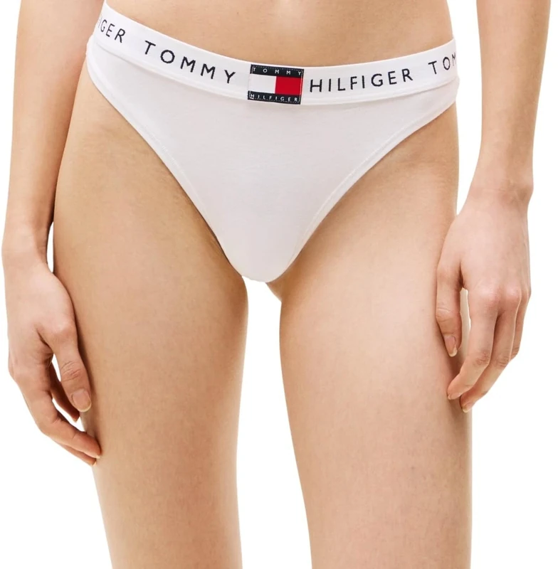 Tommy Hilfiger Women’s Classic Thong with Logo Waistband, White (White), S