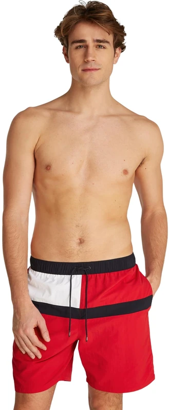 Tommy Hilfiger Men’s Long Drawstring Swim Shorts, Red (Primary Red), XL