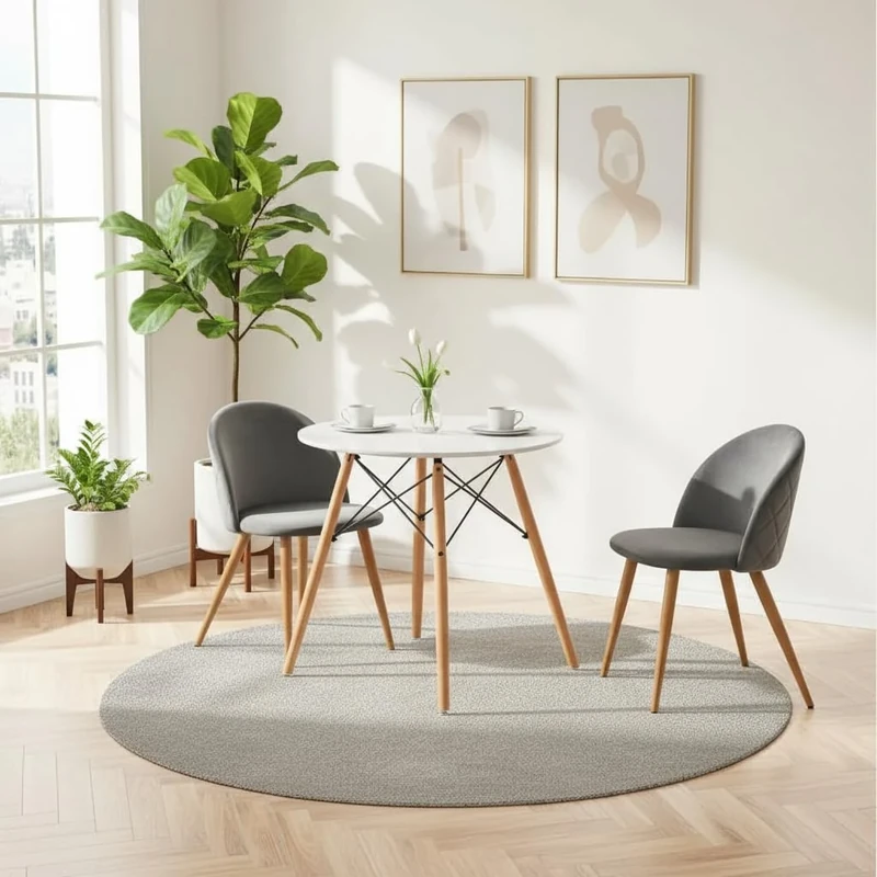 FurnitureR Dining Chairs Upholstered Kitchen Chairs Living Room Side with Soft Seat,Velvet Modern Metal Legs Accent for Kitchen Lounge Restaurant Home Office, Set of 2,Grey