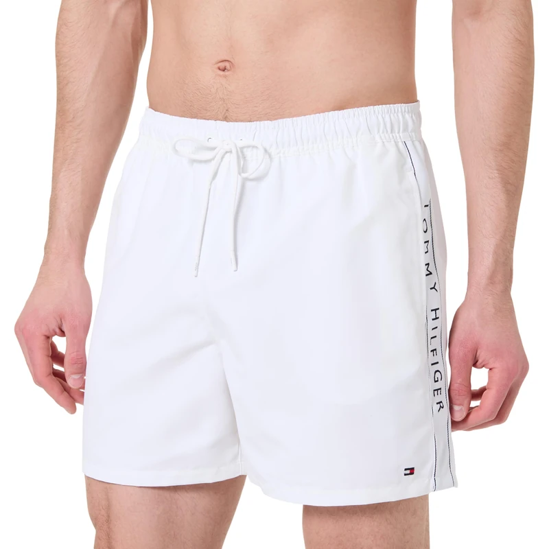 Tommy Hilfiger Men’s Medium Drawstring Tape Swim Shorts, White (Th Optic White), XXL