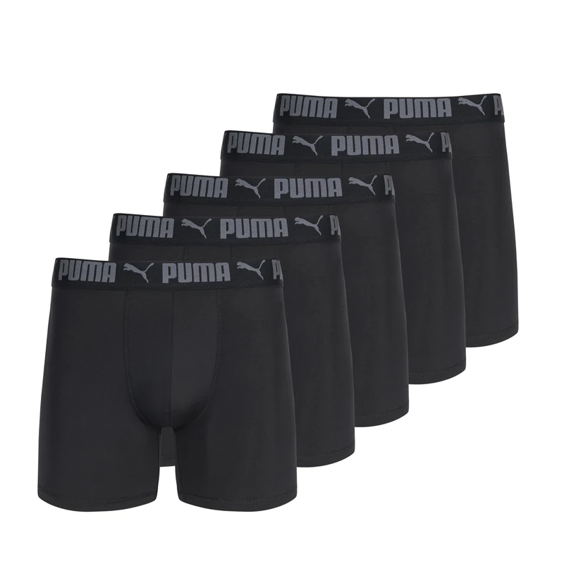 PUMA Men's 5 Pack Performance Boxer Briefs, Black, L