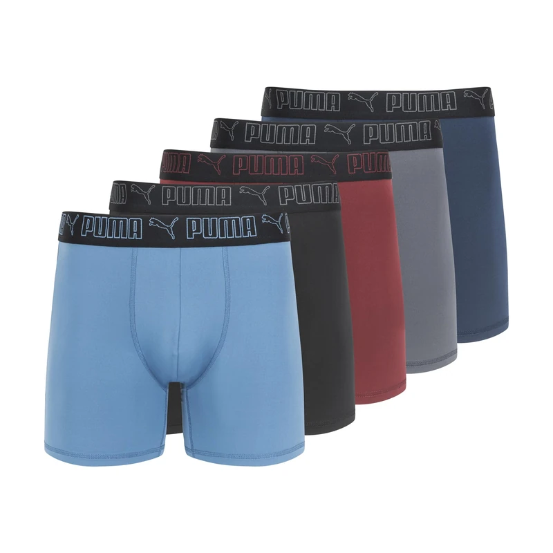 PUMA Men's 5 Pack Performance Boxer Briefs, Blue/Pink/Black, XL