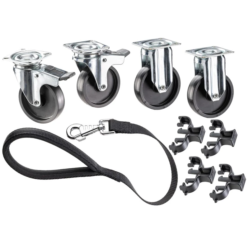 Ferplast Dog Carrier Wheels, Clipper Set of 4, Swivel with Brake & Fixed, Grey, Metal, Clip Mount, 20mm, 20kg, 1 Count