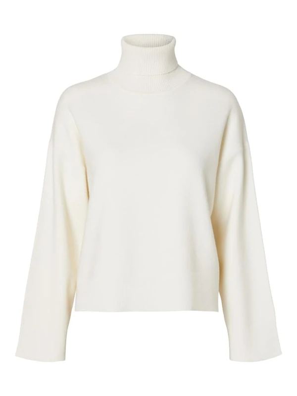 SELECTED FEMME Women's Slfkamma LS Knit Roll Neck Noos Knitted Jumper, Black/Stripes: Birch, S