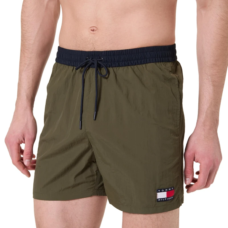 Tommy Hilfiger Men’s Medium Drawstring Swim Shorts, Green (Army Green), S