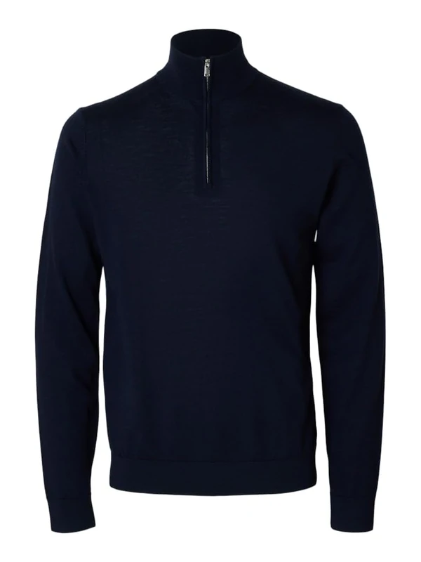 Selected Homme Male Half-Zip Pullover 100% Merino Wool, Blazer Navy, M