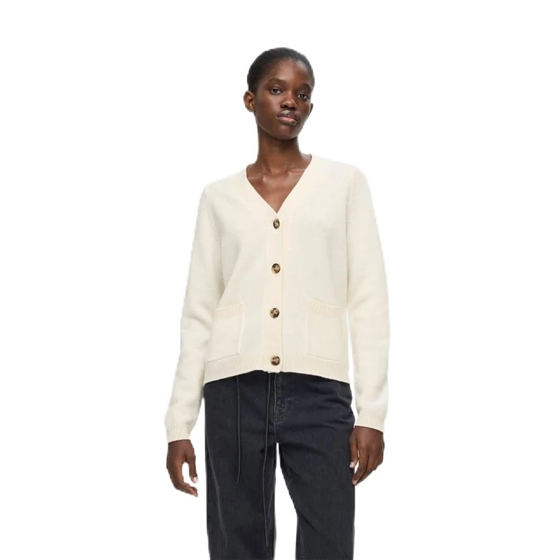 SELECTED FEMME Women's Slfana Ls Knit Cardigan Noos Sweater, Birch, S
