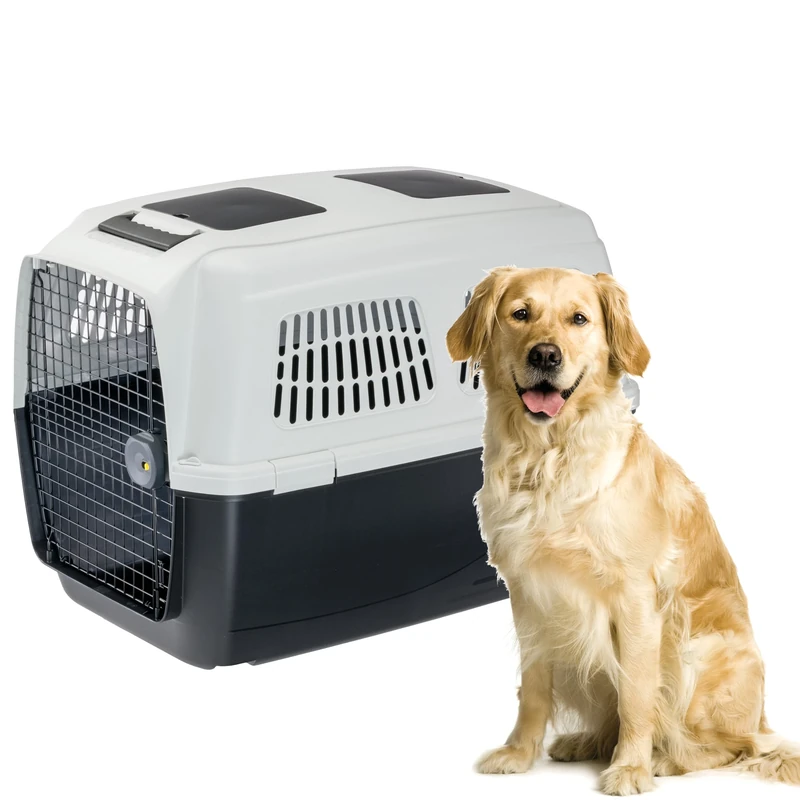 Ferplast Dog Carrier CLIPPER PLUS, IATA Approved Dog Travel Crate, Large Dog Carrier max 45 Kg, Pet Carrier, with Double Compartment for Accessories, Pull-out Handle, 93 x 65 x h 68 cm
