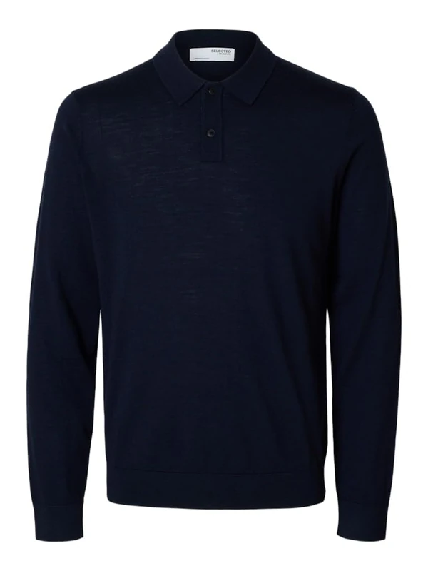SELETED HOMME Men's Slhtray LS Knit Merino Polo Noos Pullover, Blazer Navy, S