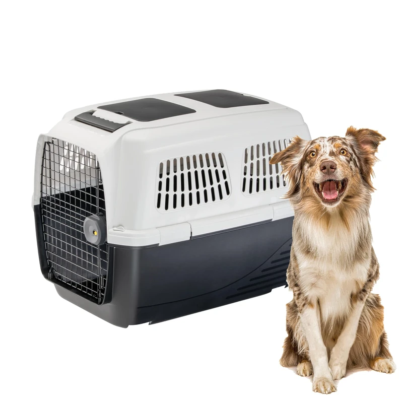 Ferplast Dog Carrier CLIPPER PLUS, IATA Approved Dog Travel Crate, Medium Dog Carrier max 30 kg, Pet Carrier, with Double Compartment for Accessories, Pull-out Handle, 87 x 57 x h 60 cm