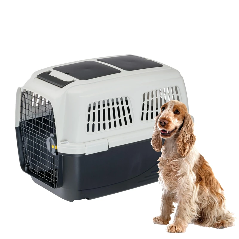 Ferplast Dog Carrier CLIPPER PLUS, IATA Approved Dog Travel Crate, Medium Dog Carrier max 20 Kg, Pet Carrier, with Double Compartment for Accessories, Pull-out Handle, 71 x 50 x h 51 cm