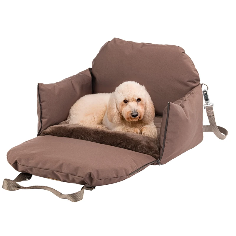 Ferplast Dog Carrier Bag, with Shoulder Strap and Handles, with Double Sided Cushion, Car Seat Attachment and Magnetic Hook, 52 × 46 x h 35 cm, CRUISER Dog Bag and Dog Car Carrier, Brown