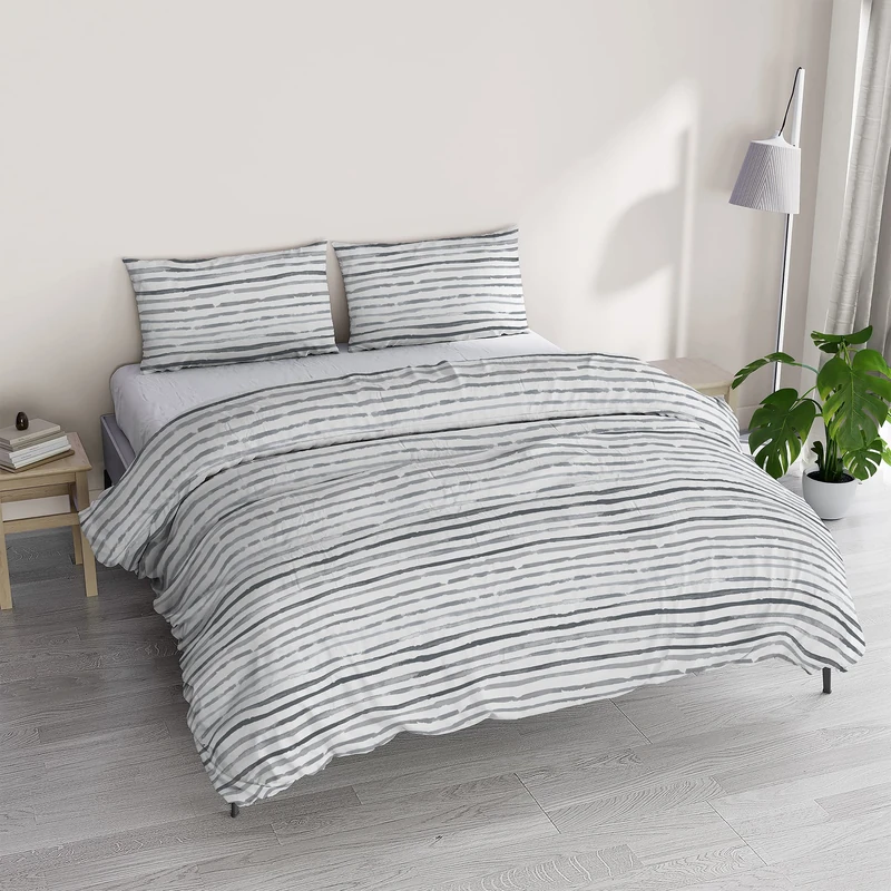 Italian Bed Linen Athena Duvet Cover Set with Printed Bag and Pillowcases, Sofia Smoke, Double
