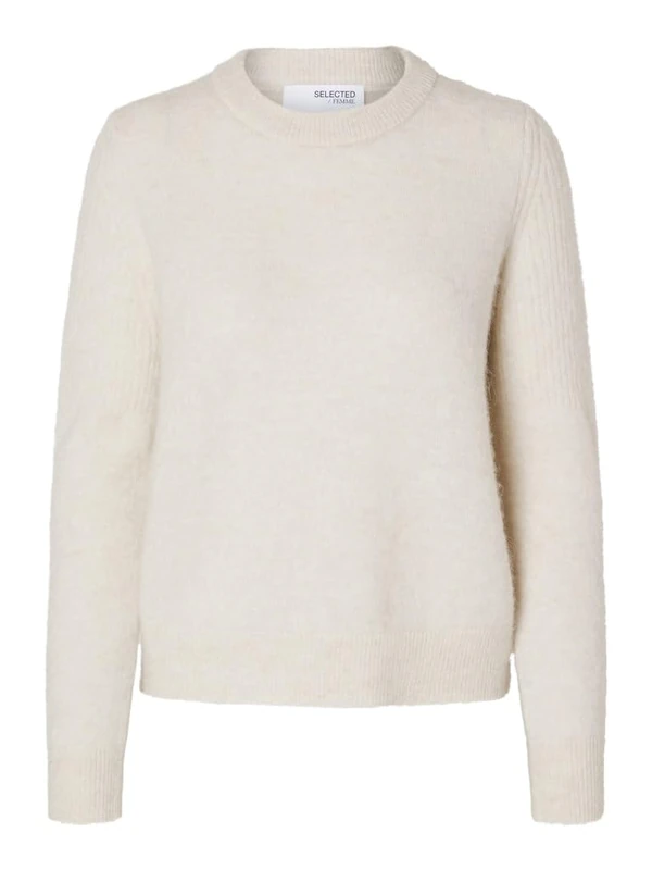 SELECTED FEMME Women's Slfsia Ras Ls Knit O-Neck Noos Jumper, Birch, XL