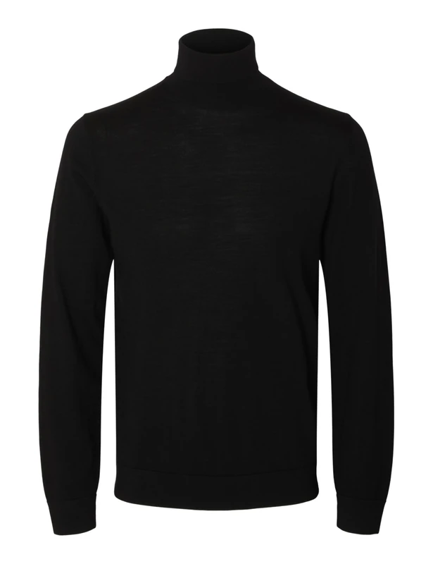 Selected Homme Male Turtleneck Sweater 100% Merino Wool, Black, XXL