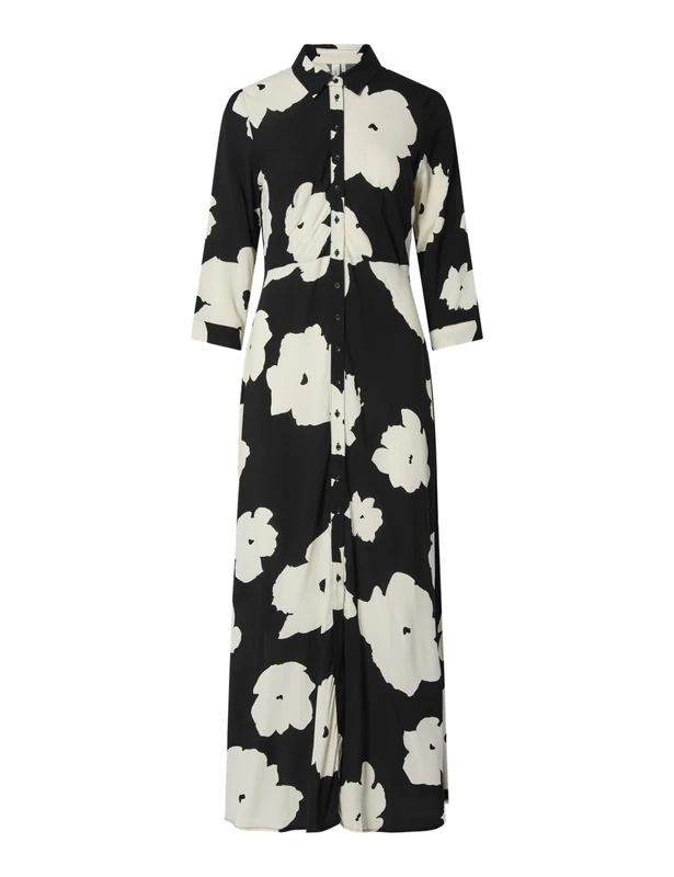 YAS Women's Yassavanna Long Shirt Dress S. Noos Dress, Black/AOP: Mille, XXL