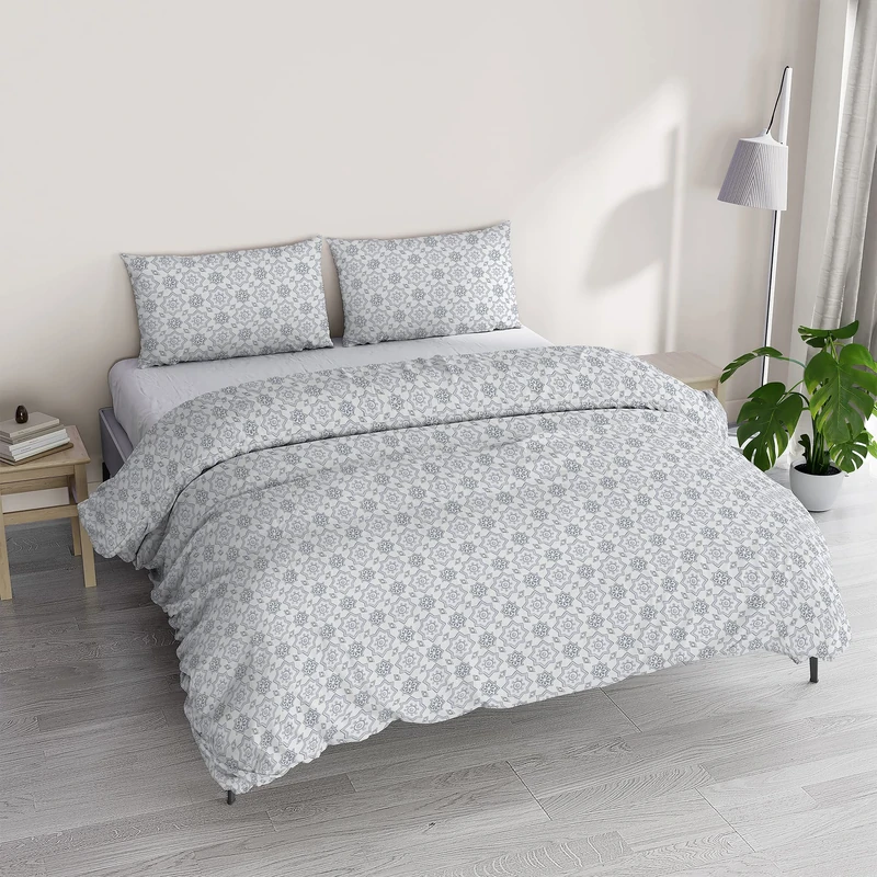 Italian Bed Linen Athena Duvet Cover Set with Printed Bag and Pillowcases, Dora Grey, Double