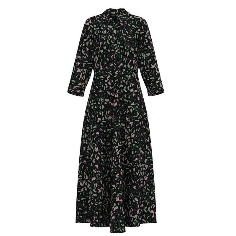 YAS Women's Yassavanna Long Shirt Dress S. Noos, Black/AOP: Green Spilo, XS