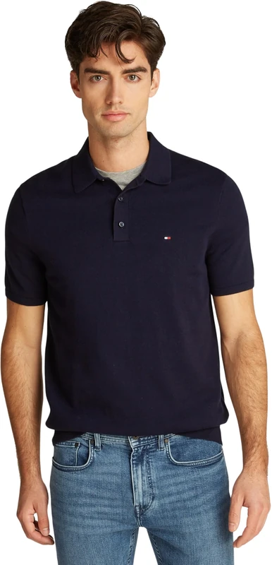 Tommy Hilfiger Men’s Short Sleeve Essential Cotton Knitted Dick Polo Shirt, Blue (Desert Sky), XS