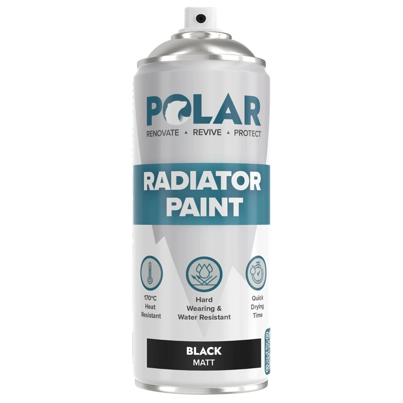 Polar Radiator Spray Paint - 3-in-1 Primer, Under- & Topcoat - Heat Resistant up to 170°C - For Radiators, Hot Pipes & Towel Rails - Matt Finish - Black - 4 x 400ml
