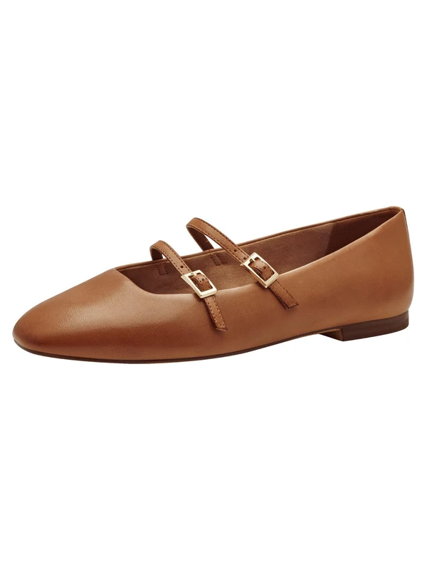 Tamaris Women's ballerina with strap leather flat brown 8 UK