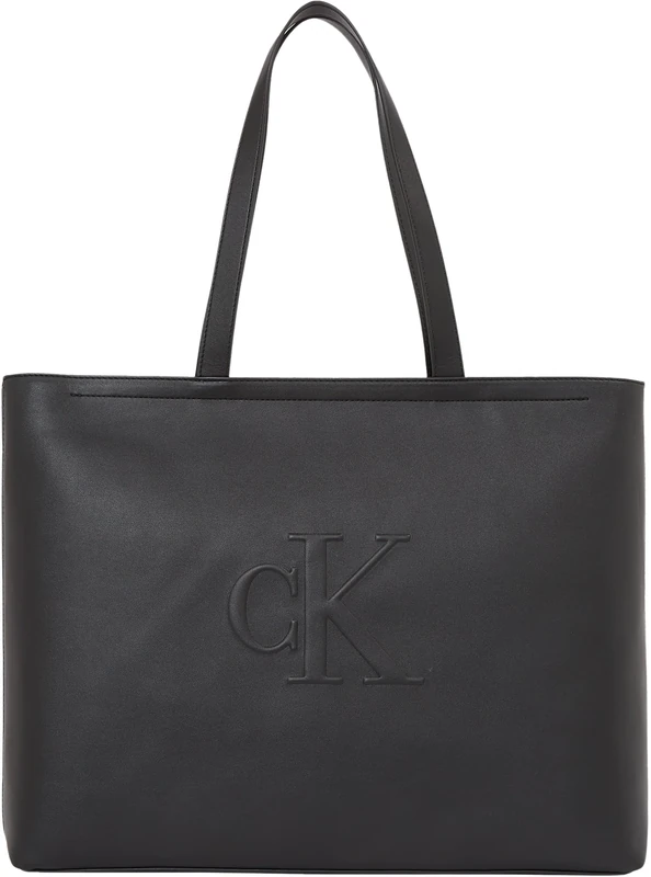 Calvin Klein Women’s Sculpted Slim Tote Bag with Logo, Black (Black), One Size