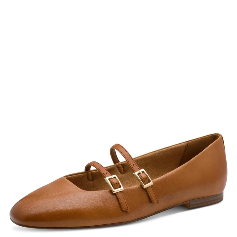 Tamaris Women's ballerina with strap leather flat brown 4 UK