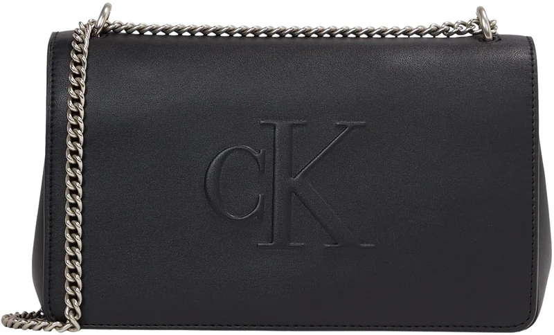 Calvin Klein Women’s Sculpted Flap Shoulder Bag with Chain, Black (Black), One Size
