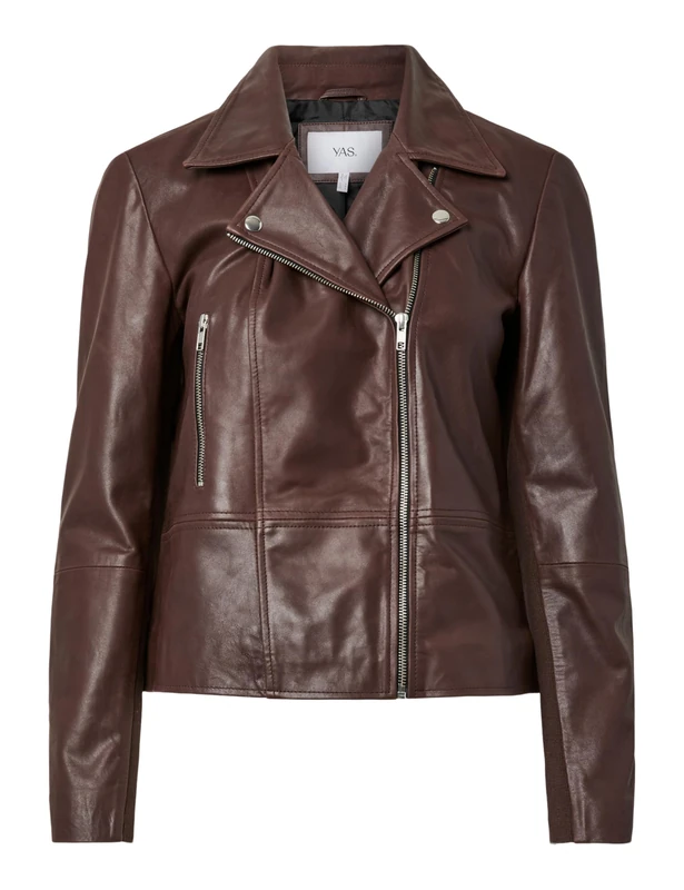 Y.A.S Women's Yassophie Leather Jacket Noos Leather Jacket, Chicory Coffee, L, Chicory Coffee, L