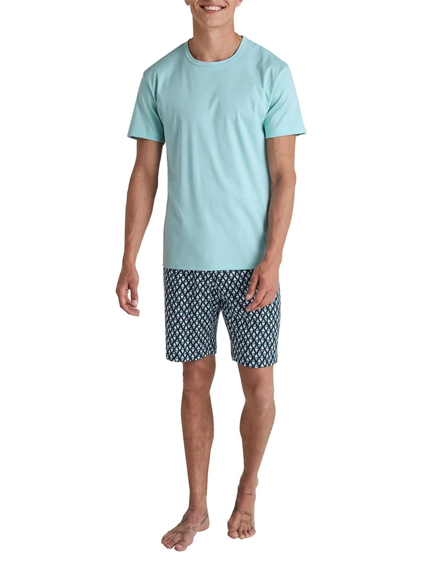 CALIDA Men's Relax Streamline Pajama Set, Turquoise, 46-48