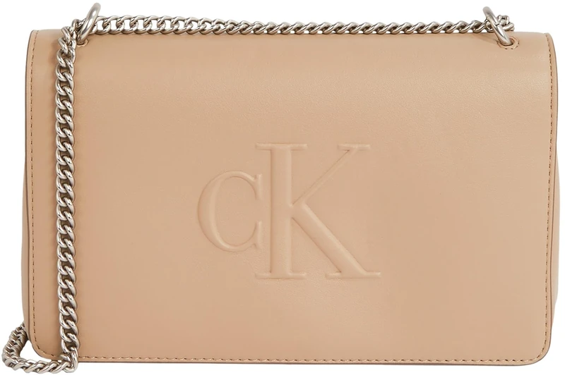 Calvin Klein Women’s Sculpted Flap Shoulder Bag with Chain, Grey (Crockery), One Size