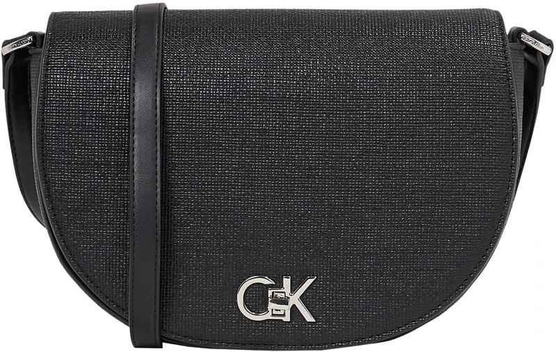 Calvin Klein Women’s Crossbody Saddle Bag with Turn Lock Fastening, Black (Ck Black), One Size