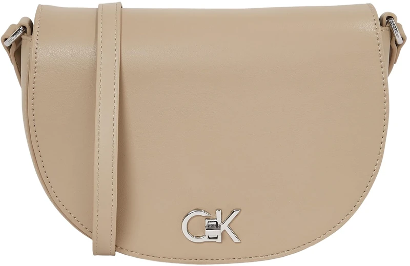 Calvin Klein Women’s Crossbody Saddle Bag with Turn Lock Fastening, Grey (Crockery), One Size